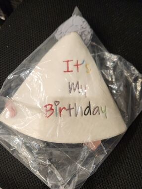 Off White "It's My Birthday" Cone Party Hat w/neck Tie - Unbranded